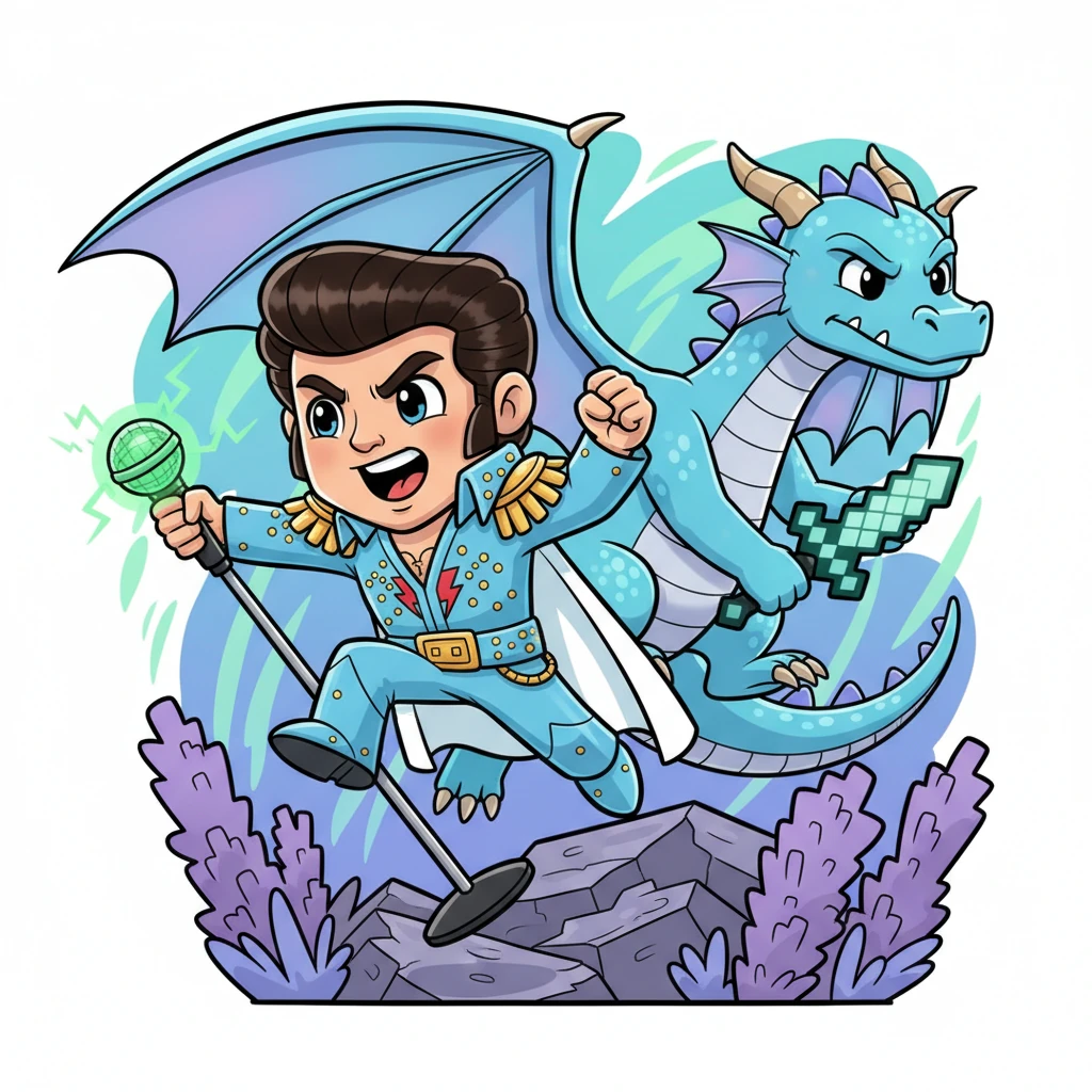 Axel and The King exchanged a glance, a silent understanding passing between them. With a battle cry worthy of a stadium concert, The King leaped into action, his mic stand glowing with energy, while Axel charged forward, Ender's Edge shimmering, ready to unleash a flurry of precise, powerful strikes.