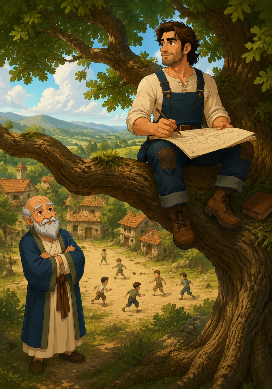 Mateo spent his childhood in a quiet village, often found perched on the highest branch of an ancient oak tree. While other children played games below, he stared at the horizon, sketching elaborate maps of lands he had only visited in his imagination.