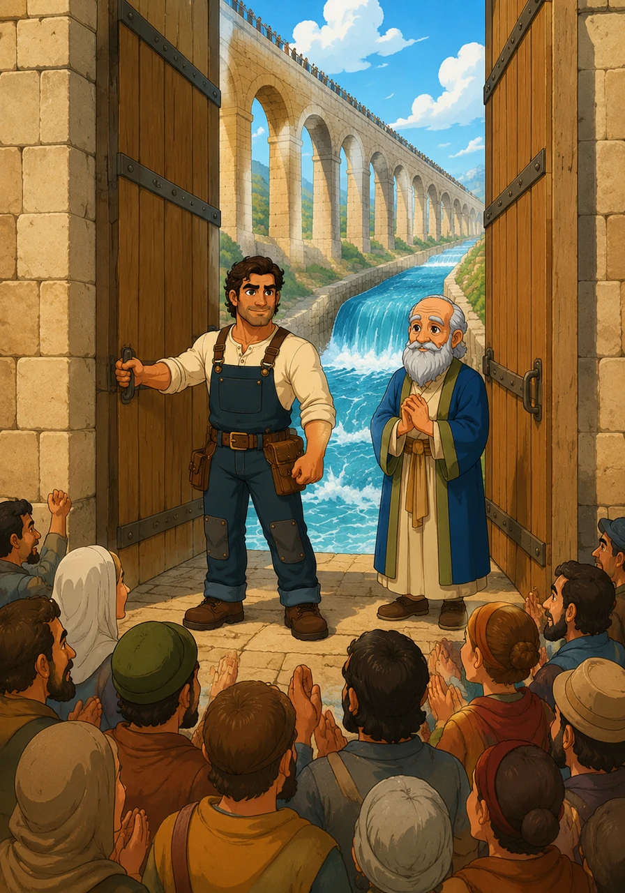 Finally, the day arrived for the unveiling of the Great Aqueduct, a marvel of engineering that would bring fresh water to the parched valley. A massive crowd gathered, hushed in anticipation as Mateo prepared to open the main gates for the first time.