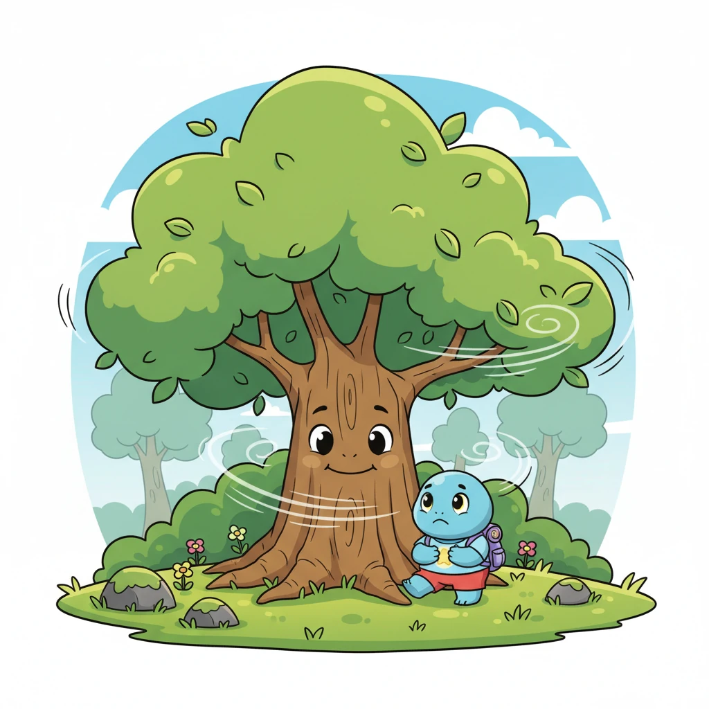Sometimes, a playful breeze would whisper through the forest. Piko would shiver a tiny bit, but then remember Blue's strong, kind presence. Blue's mighty branches swayed gently, a protective embrace against the wind. Blue was strong, Blue was kind, always watching.