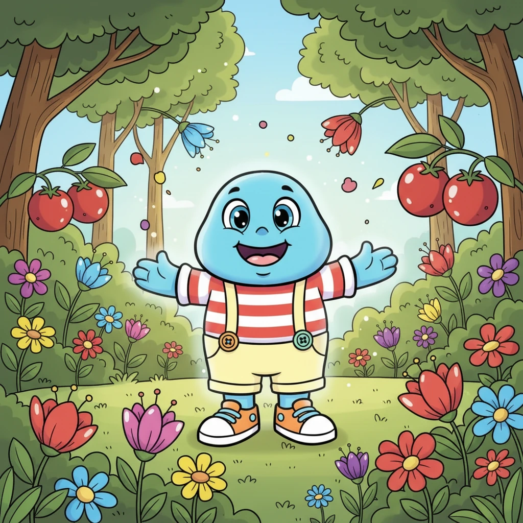 Blue's gentle glow helped the forest flowers bloom in brilliant colors. Juicy red berries grew plump and sweet under his light. Blue shared his warmth and kindness, helping everything around him thrive. Blue was strong, Blue was kind, making the forest beautiful.