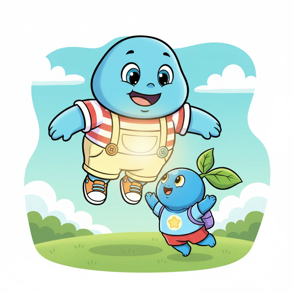 Day by day, little Piko grew a little taller, reaching for Blue's light. Piko’s leaves became a bit bigger and stronger. Blue watched with a soft, proud glow, knowing Piko was flourishing. Blue was strong, Blue was kind, helping Piko grow.