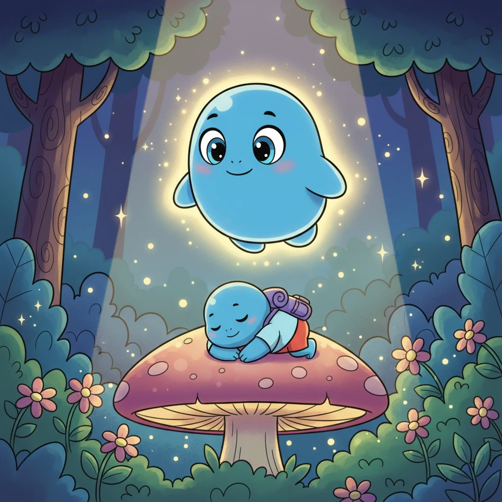 Piko drifted to sleep, dreaming of growing big and strong, just like Blue. In Piko's dreams, Blue's warm, kind light always shined. Blue was strong, Blue was kind, and Piko knew they would always be safe under his watchful glow. Blue's light kept the forest happy and bright.