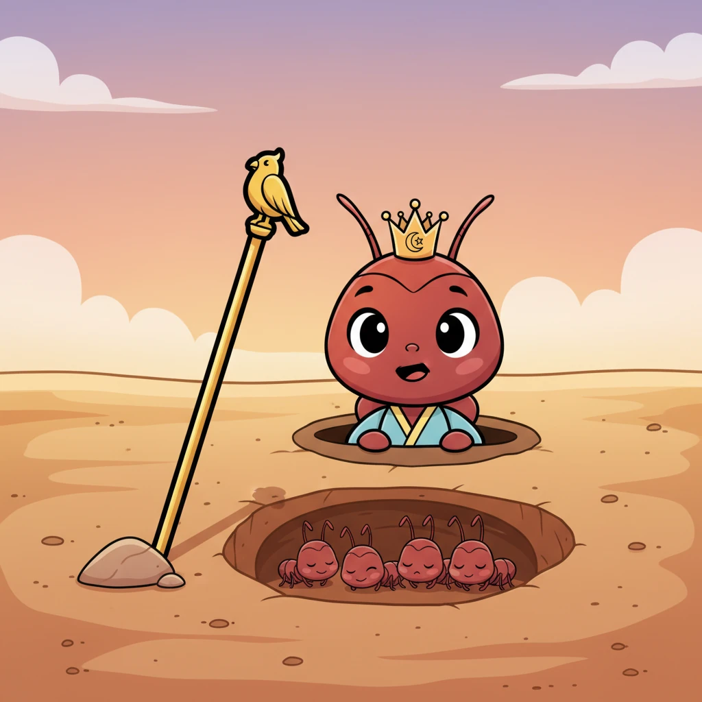 وبفعل تحذير فرفورة، دخلت جميع النملات مساكنها بأمان، وشعرت بالراحة الكبيرة. نظرت فرفورة من فتحة صغيرة، وهي تشعر بالفخر لأنها ساعدت في حماية عائلتها.