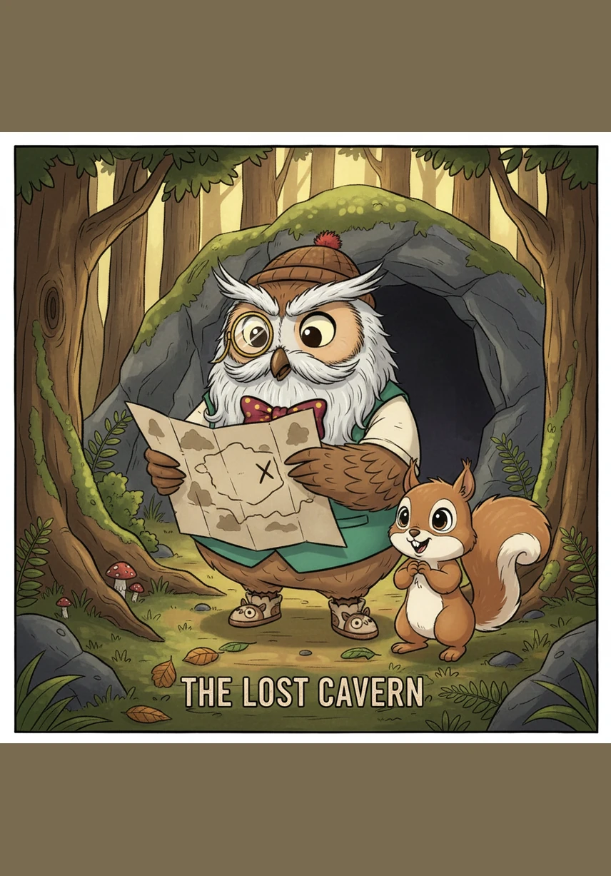 His journey began at the edge of the Silver Stream, where the water bubbled playfully over smooth, colorful stones. Nutmeg carefully balanced on a fallen birch log, clutching his map tightly as he crossed into the unknown side of the forest.