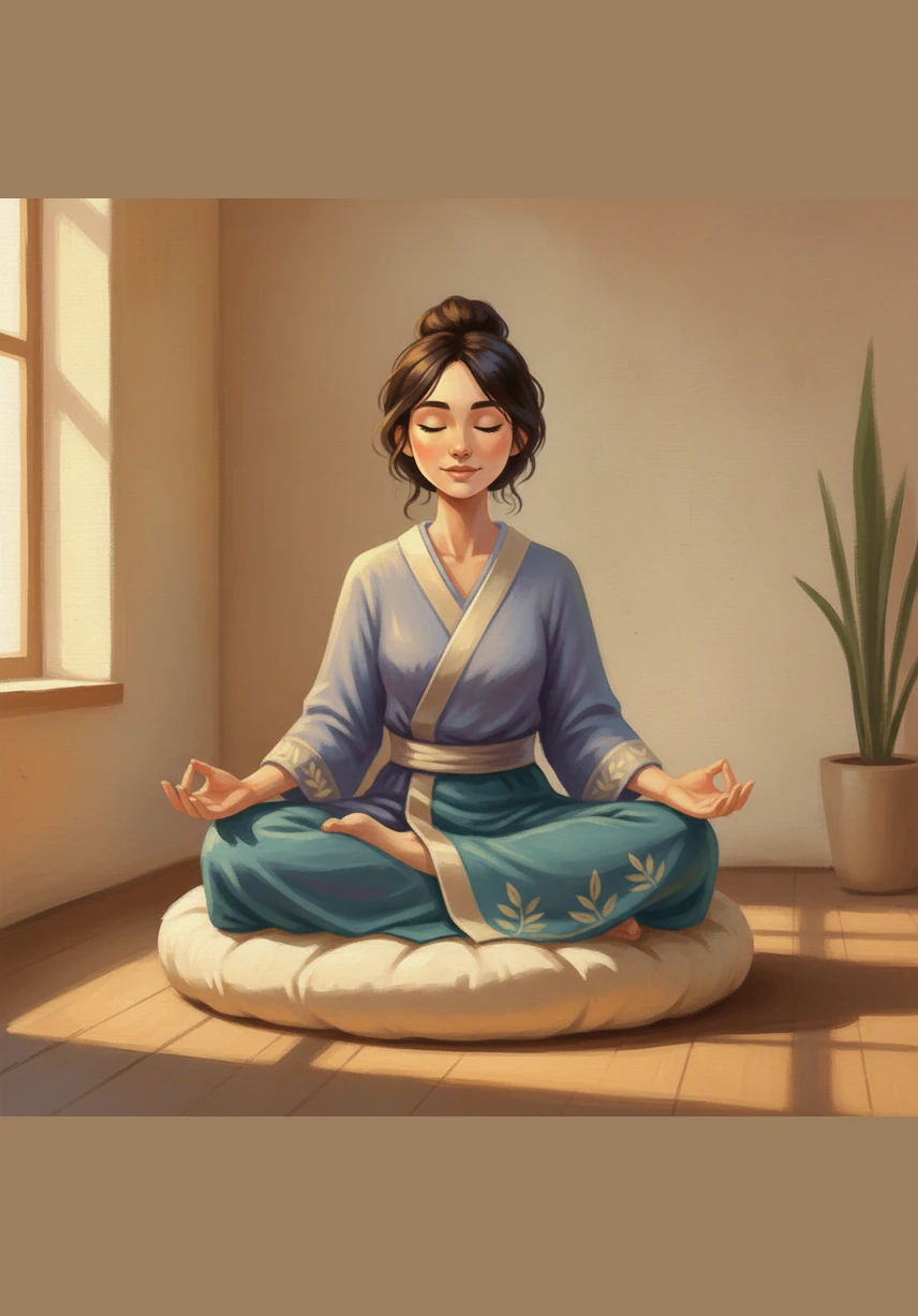 Sitting on a soft cushion in her room, Elara begins her first breathing exercise, imagining her lungs as a pair of expanding wings. With every inhale, she draws in calm, and with every exhale, she releases the tension stored in her shoulders.