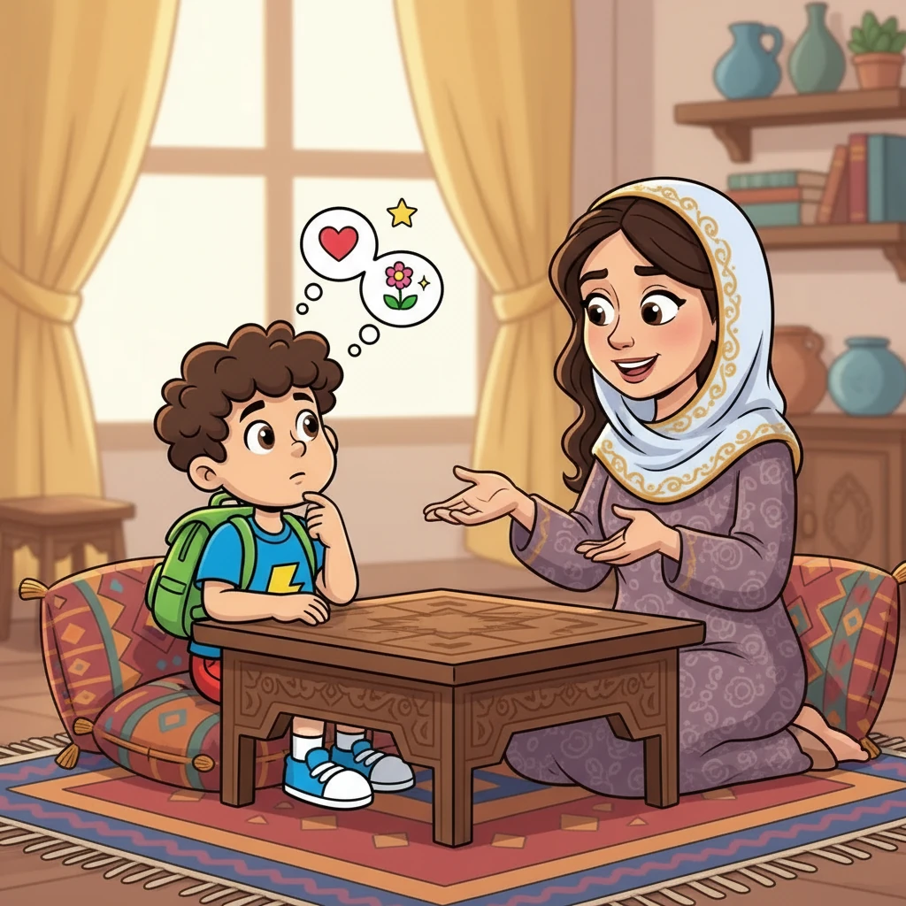 مادر عرفان به او یاد داد که قبل از حرف زدن، فکر کند. او به عرفان آموخت که کلماتش را با دقت انتخاب کند و از کلمات مهربان و زیبا استفاده کند. عرفان شروع به تمرین کرد و سعی کرد کلماتش را بهتر کند.