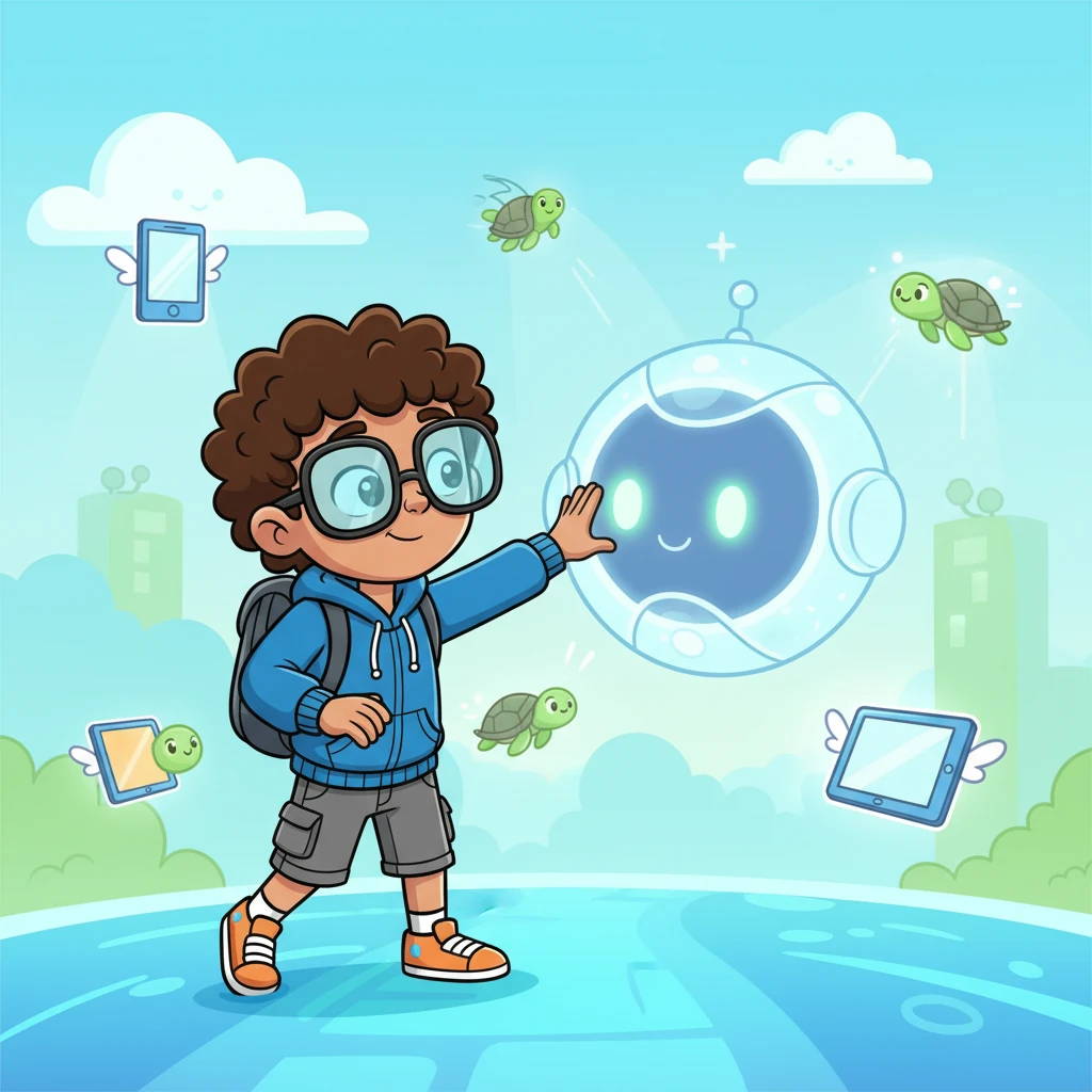 Next, Pixel met a friendly, floating robot named MDM, short for Mobile Device Manager. MDM cheerfully showed how it could gently guide and protect all the different digital devices, from tiny phone-sprites to tablet-turtles, ensuring they stayed safe and sound.