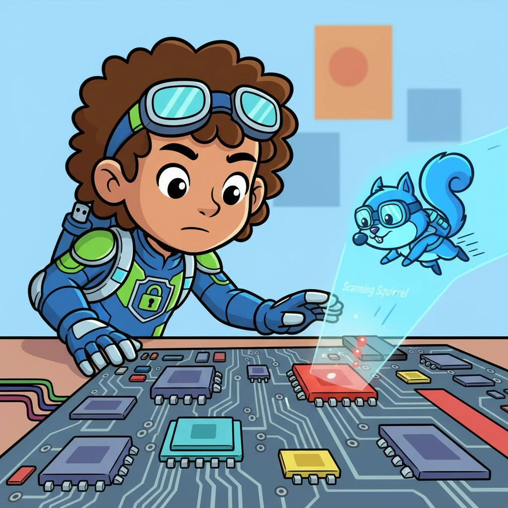 Firewall Fox showed Bytey how to use a super-fast Scanning Squirrel, an antivirus program. The Squirrel zipped around the computer, sniffing out anything that didn't belong.