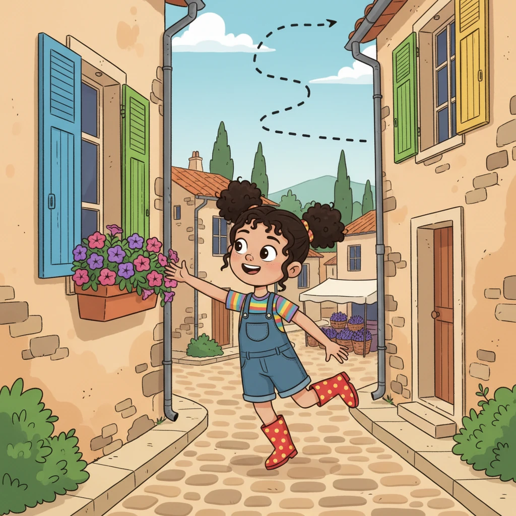 Surrounded by the rustic charm of a Provençal village, Lily explores narrow cobblestone streets, admiring colorful shutters and blooming flowers. The travel route highlights a scenic drive through the heart of Provence. She discovers a quaint market selling local lavender products.
