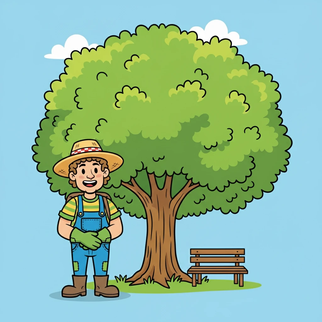 Farmer Finn sees a big, green TREE. The tree is tall and strong. He loves to sit under the tree.