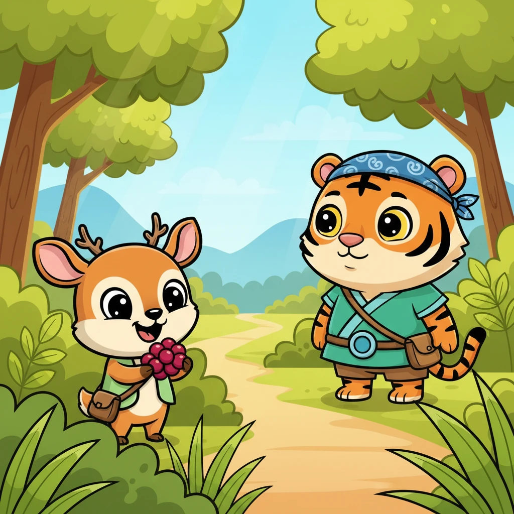 Kancil Pintar sudah jauh, aman di balik semak-semak, menikmati buah beri lezat. Harimau, meskipun masih lapar, kini menyimpan rasa hormat pada Kancil yang cerdik itu. Sejak hari itu, Harimau menjadi lebih waspada, dan Kancil Pintar terus menjadi pahlawan hutan dengan akalnya yang tak tertandingi, mengajarkan bahwa kecerdasan adalah kekuatan terbesar.