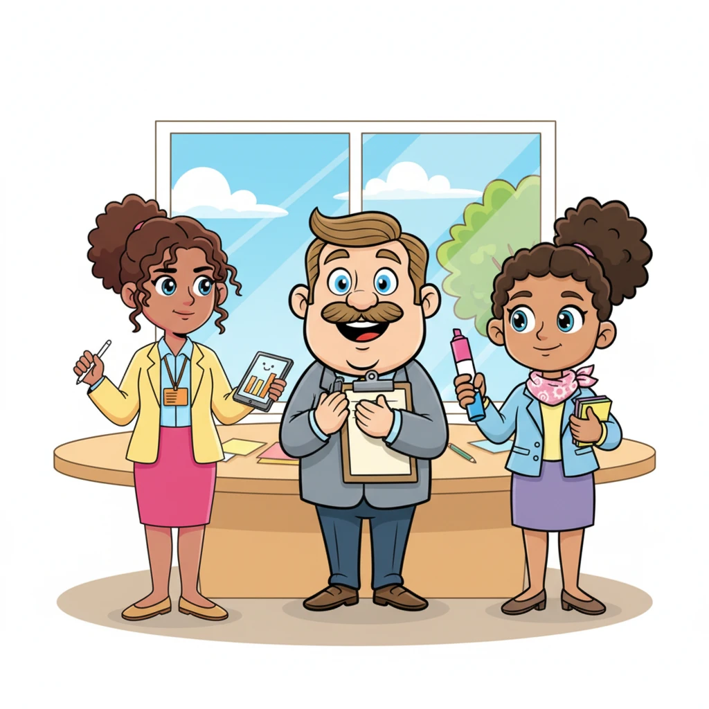 Seeing the tension rise, Keith gently claps his hands together, his friendly smile unwavering. 'Hold on, team!' he says, 'Let's remember we're all aiming for the same goal: a fantastic project! Let's separate the problem of how to tackle it from our personal ideas on who does what.' The others look at him, their expressions softening slightly.