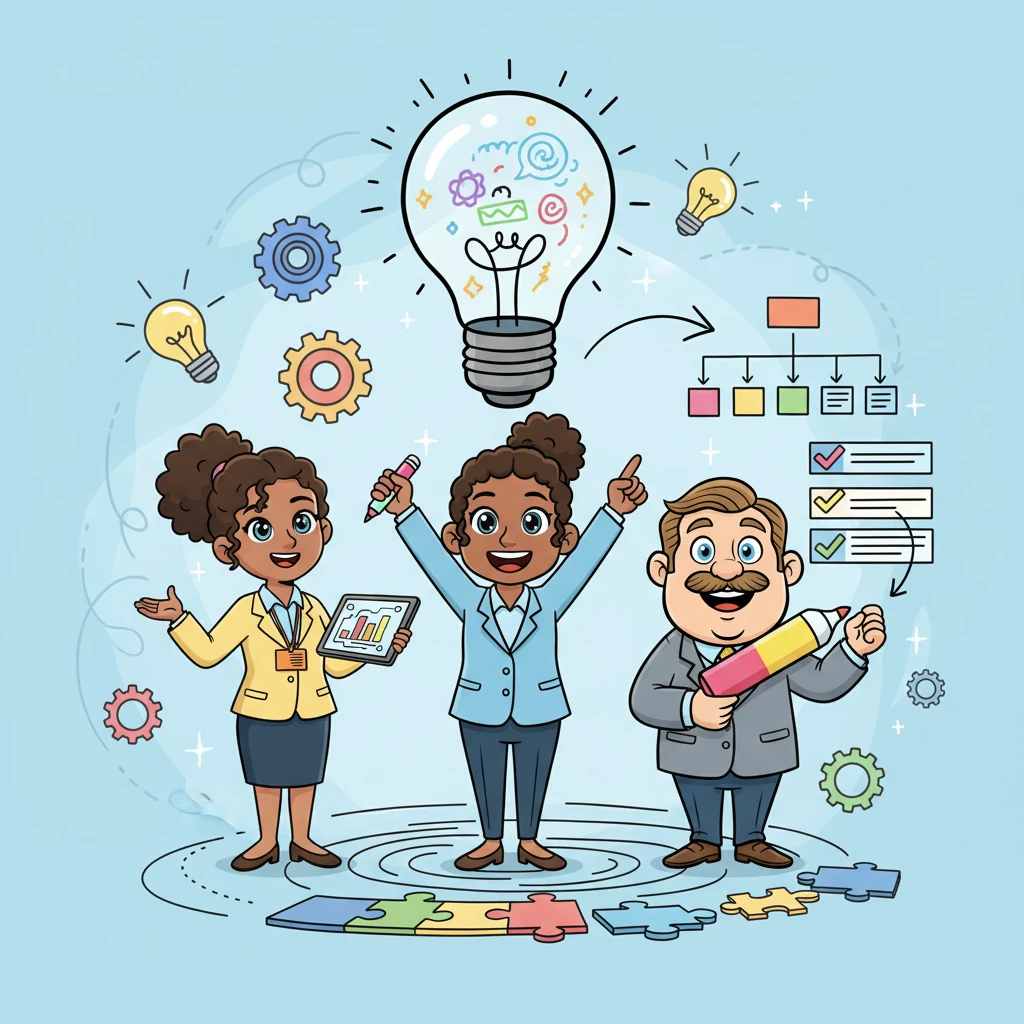 After much laughter and creative thinking, they land on a brilliant plan! Madison will lead the dazzling creative concept, working closely with Haley who will ensure all technical aspects are feasible and brilliant. Jayden will design a super-efficient workflow, making sure tasks flow smoothly between them and no one feels overwhelmed.