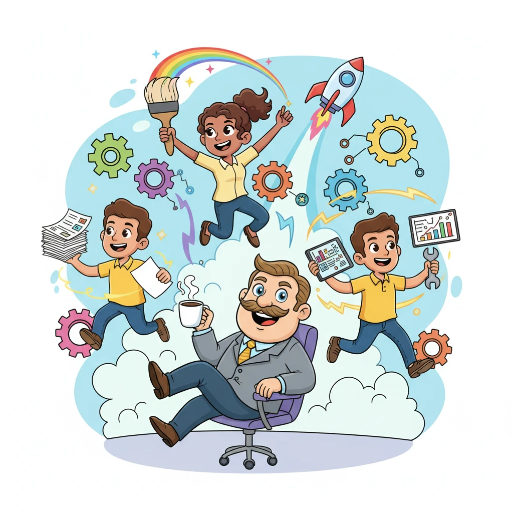 The project takes off like a rocket! Madison's creativity shines, Haley's technical expertise ensures everything works perfectly, and Jayden's efficient processes keep everything running smoothly. Keith watches proudly, sipping his coffee, knowing that their newfound collaborative spirit will lead to many more amazing adventures and successes for the team.