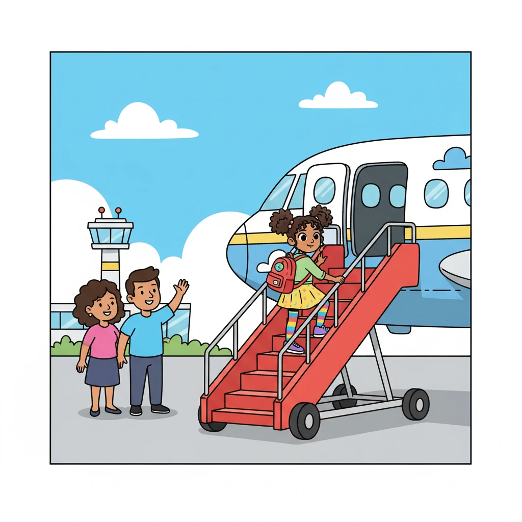 At the airport, Ayanat said goodbye to her family, promising to work hard and make them proud. With a mix of excitement and a little sadness, she boarded the plane.