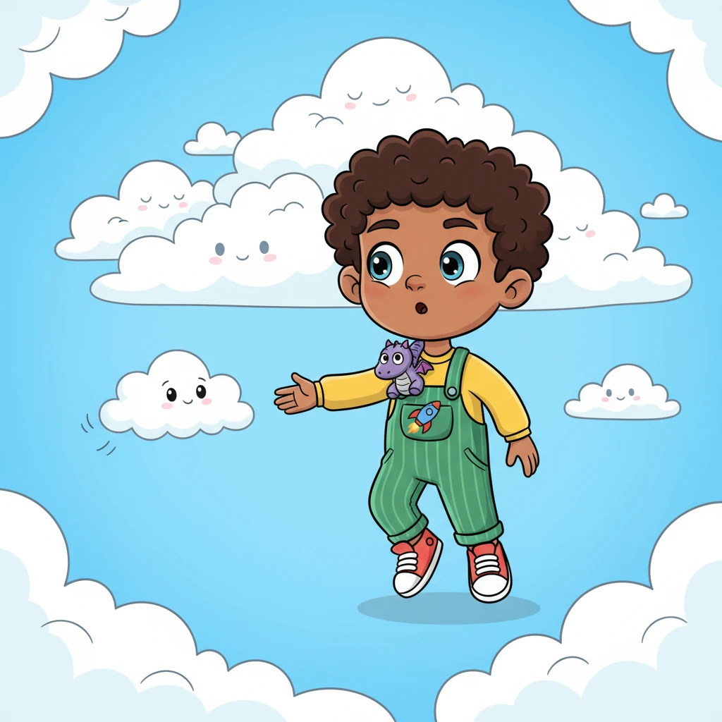 Pip, with a determined yet gentle expression, floated after the mischievous cloud. He called out softly, his voice like a gentle breeze, trying to coax Fluffernutter back to the cozy patch where all the other clouds were snuggling.