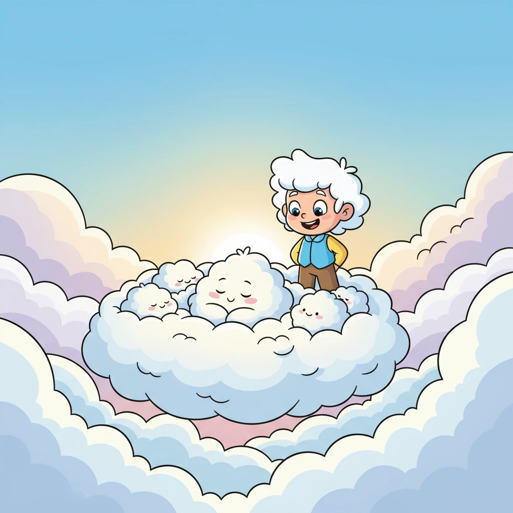 Fluffernutter snuggled happily back into its spot, feeling safe and warm among its cloud friends once more. Pip gave a happy sigh, his important work nearly done, a contented smile on his fluffy face.