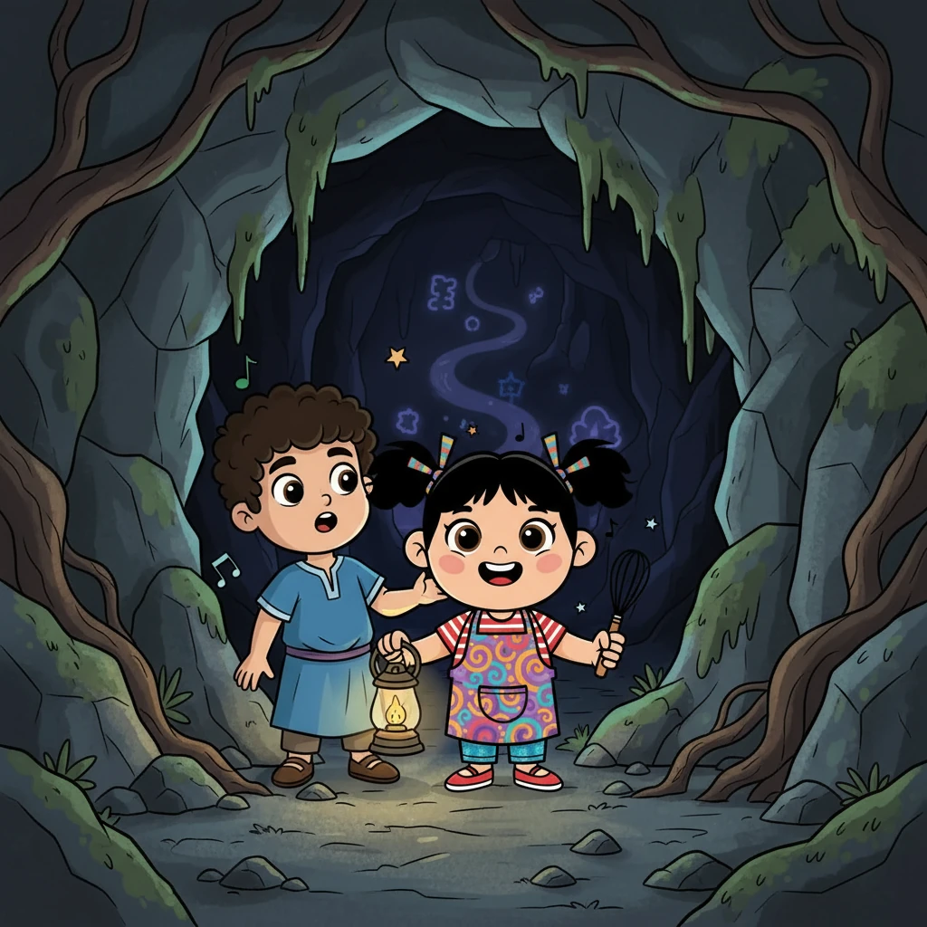 في أحد الأيام، اكتشفت سميرة وحمزة كهفًا مظلمًا. بدا الكهف غامضًا، ولكن الفضول دفعهما إلى الدخول. وجدوا أنفسهم في متاهة مليئة بالألغاز والتحديات، ولكنهم لم يستسلموا.