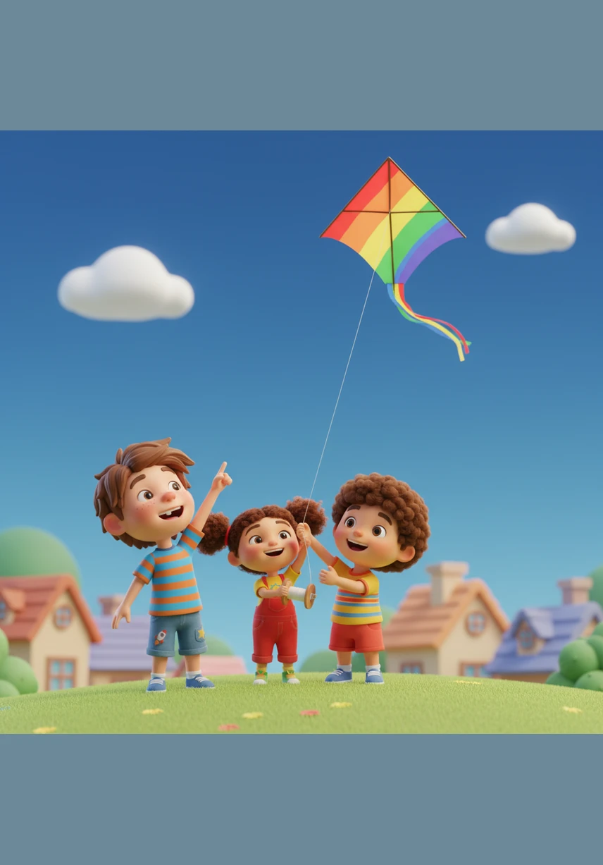 The older kids help the younger ones fly a kite that catches a sudden, gentle breeze. It dances high above the rooftops, a diamond of rainbow fabric against the deep blue sky.
