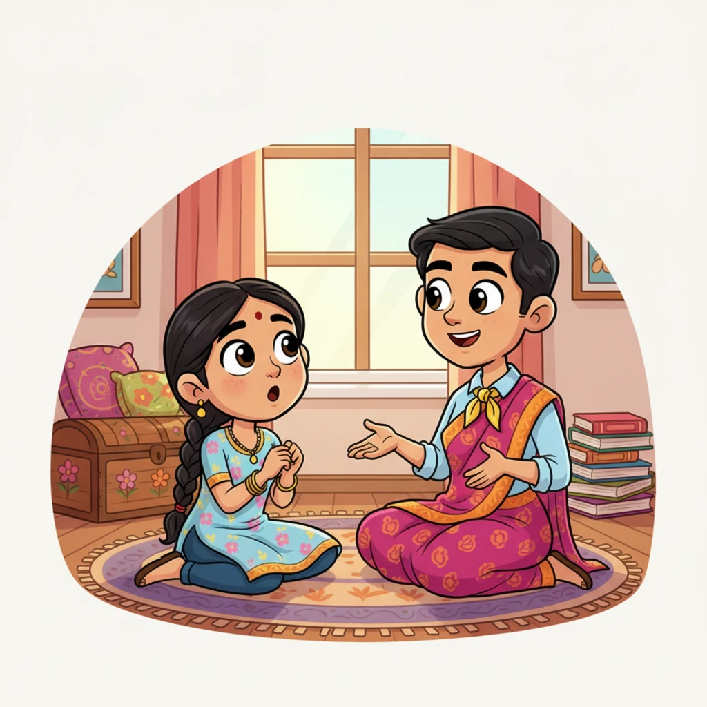 In a home filled with laughter and bright saris, young Riya listened attentively as her parents spoke of a prospective groom. Her eyes, wide with a mix of surprise and curiosity, reflected the vibrant colors of the room. She was a whirlwind of joy and chatter, now facing a quiet, momentous decision.