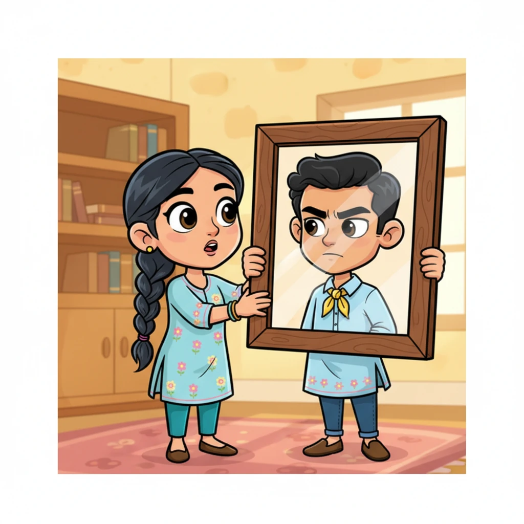 Riya's first glimpse of Vikram was through a framed photograph; his expression was serious, almost stern, with a sharp, intelligent gaze. He seemed a world away from her own bubbly personality, a mysterious figure she was soon to meet. A tiny flutter of nerves and wonder sparked in her chest.