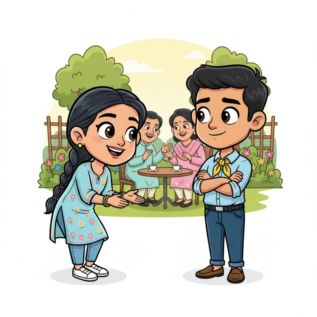 Their families met, a flurry of polite smiles and hushed conversations. Riya tried to engage Vikram with a cheerful question, but he offered only short, polite replies, his eyes rarely meeting hers. She felt a cool distance, wondering how two such different people could ever connect.