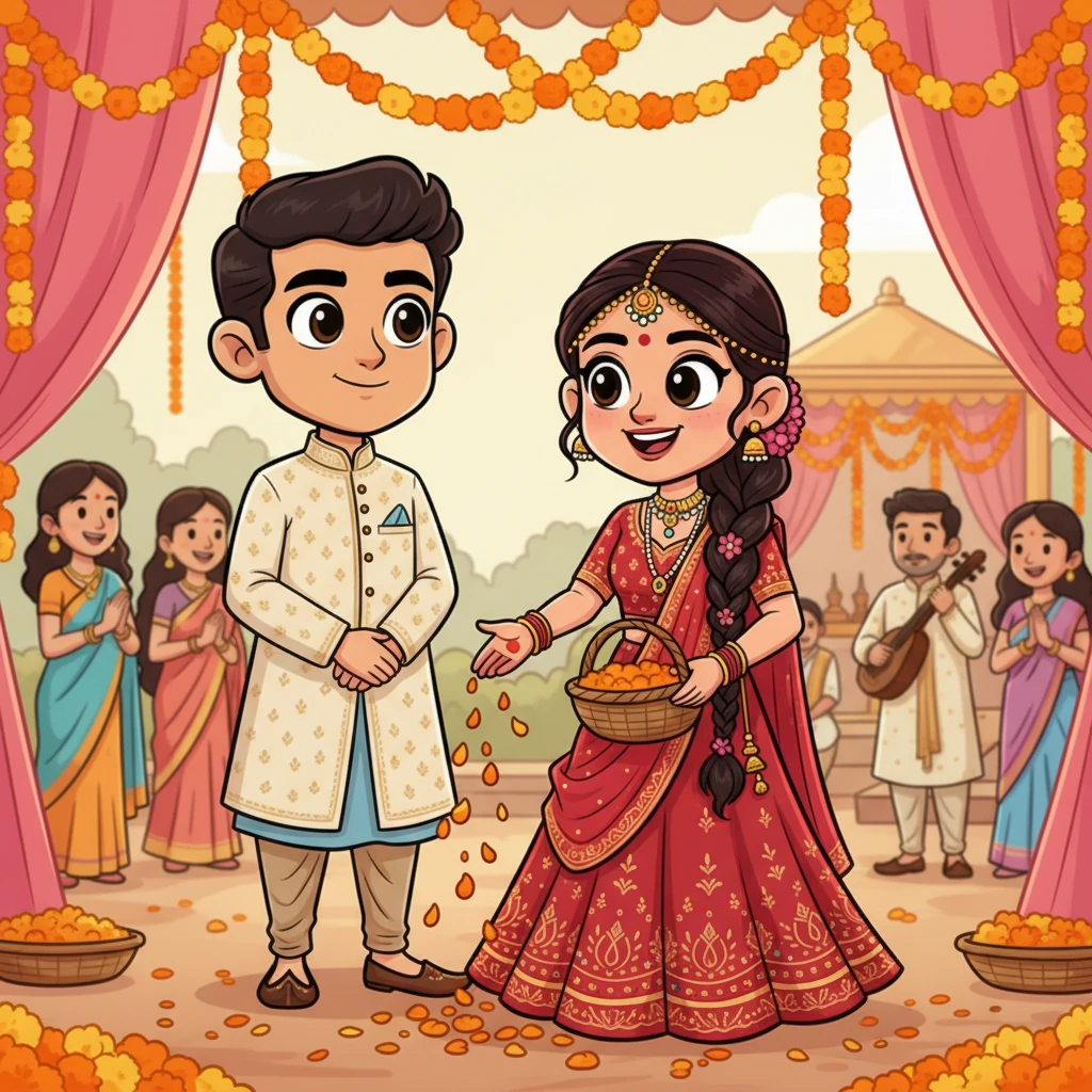 The wedding day was a magnificent spectacle of marigolds, silks, and joyous music. Riya, adorned in a stunning crimson lehenga, looked radiant, her smile as bright as the morning sun. Vikram, handsome in his traditional attire, maintained his composed demeanor, though a flicker of admiration might have crossed his face as he watched her.