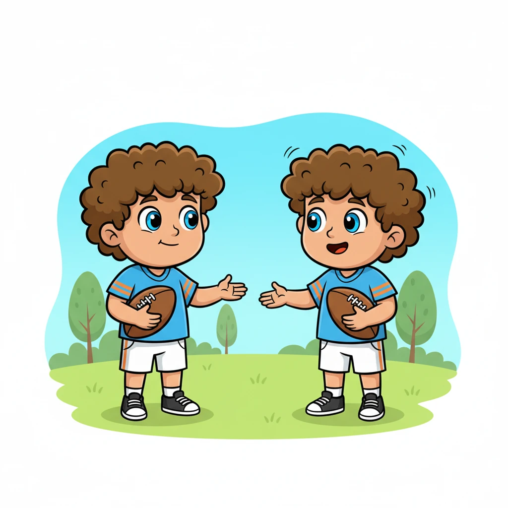 Leo, after a moment of brave thought, picks up his ball. He gestures towards it with a tentative smile, inviting Gloop to join. Gloop's eyes light up, and his whole body jiggles with excitement, eager to understand this new game.