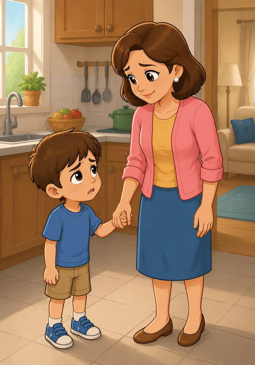 The weight of the secret finally became too much for Leo to carry any longer. He walked slowly into the kitchen where his mother was working, took her hand, and asked her to come with him back to the living room.