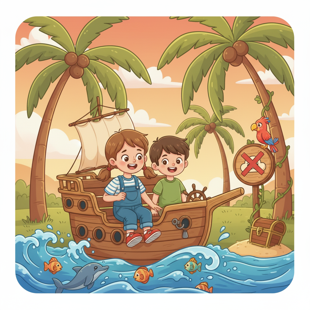 Together, they sat on the bench, and Lily began to imagine. The bench transformed into a pirate ship, the trees became towering palm trees, and the small patch of grass became the ocean.