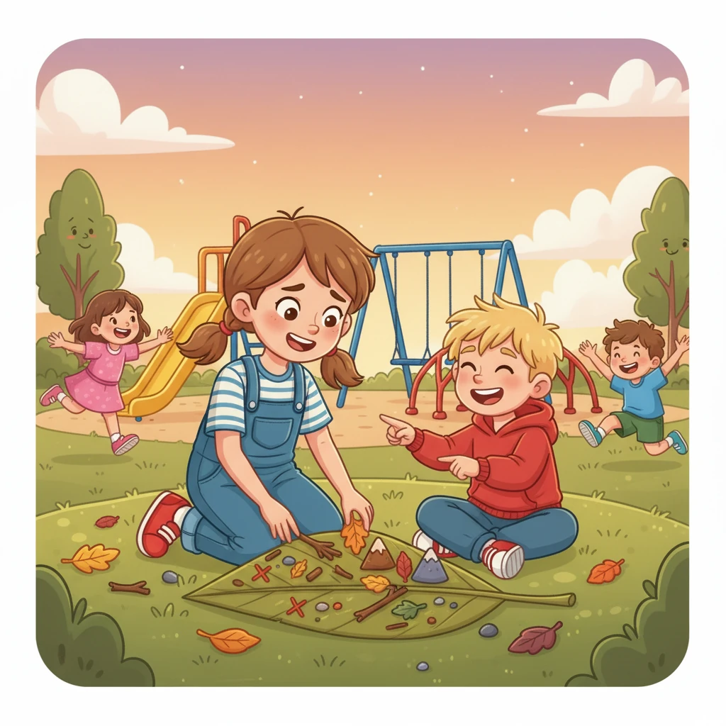 Tom, caught up in the adventure, began to create a treasure map using leaves and twigs. They laughed and played, their imaginations running wild, forgetting all about the closed playground.