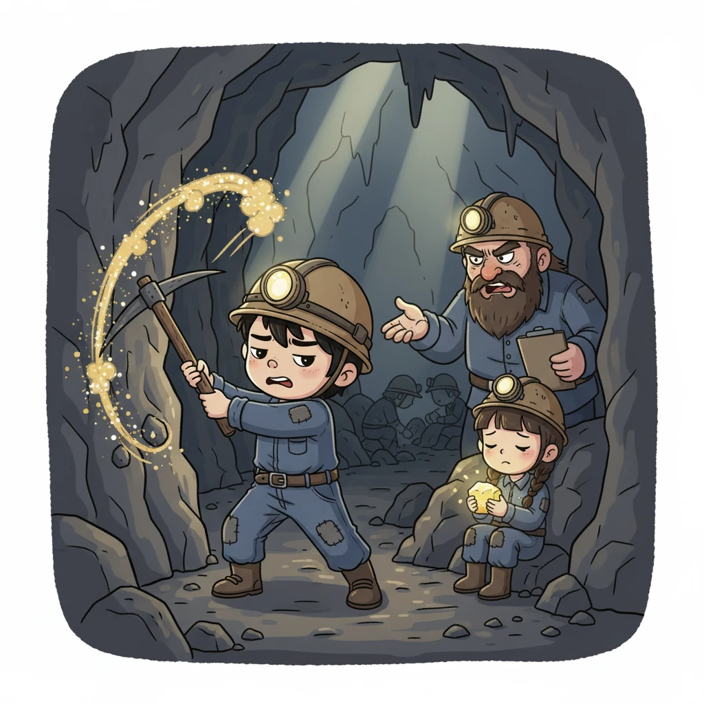 他們日復一日地挖掘著被稱為「星砂礦」的珍貴礦石，這些礦石為遙遠的城市帶來光明與動力。然而，對於礦坑裡的他們來說，只有監工冷漠的臉和達標的壓力。未達標的懲罰，讓他們生活在恐懼之中。