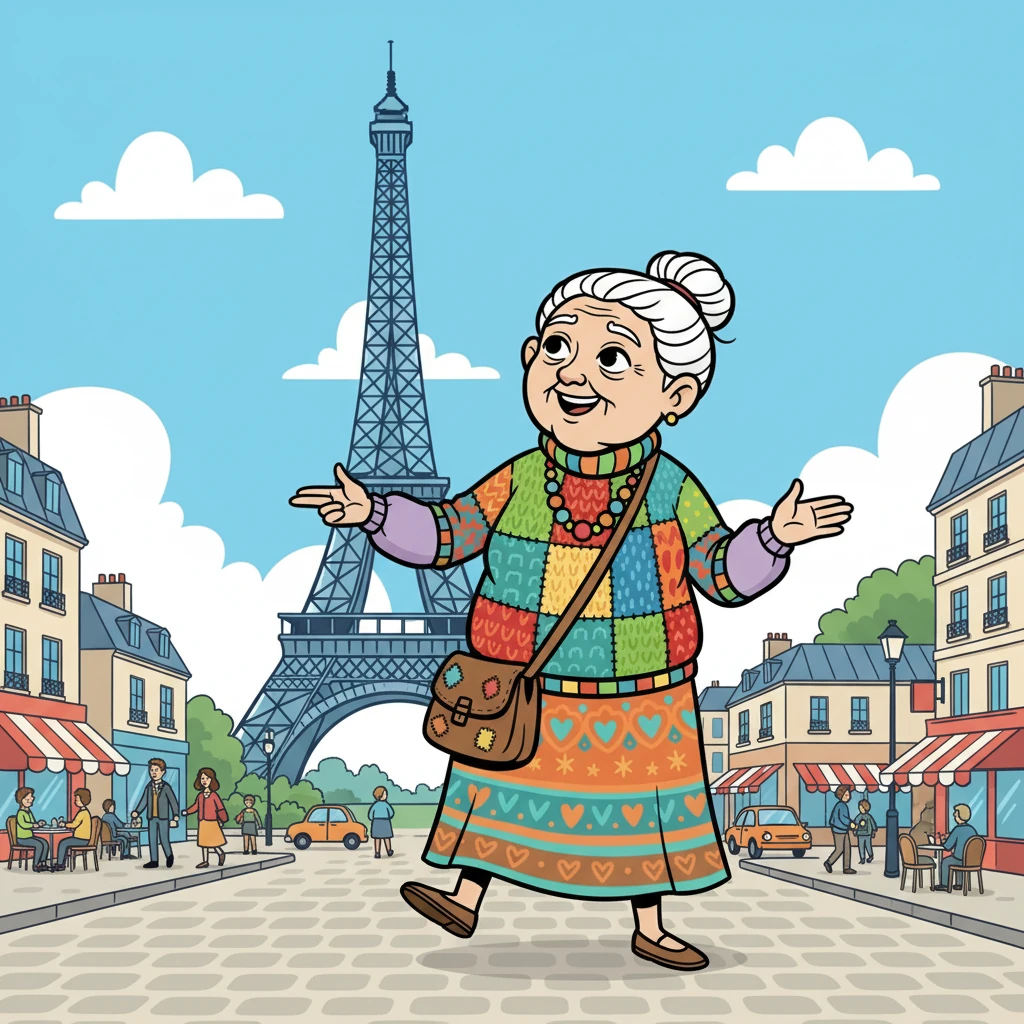 The second image portrays Elara as a young woman, backpack on, standing before the Eiffel Tower. She's smiling, filled with the excitement of travel. The background shows a bustling Parisian street.