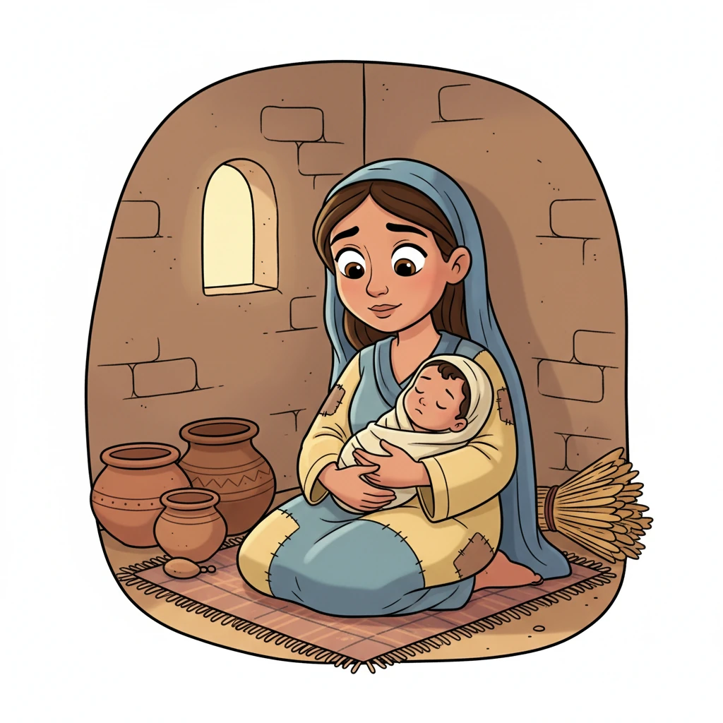 In a hidden corner of a humble home, a loving mother softly cradled her newborn son, Musa, her heart filled with both immense joy and a quiet, profound worry. She gazed at his sweet, innocent face, a tiny spark of hope in a dark world.
