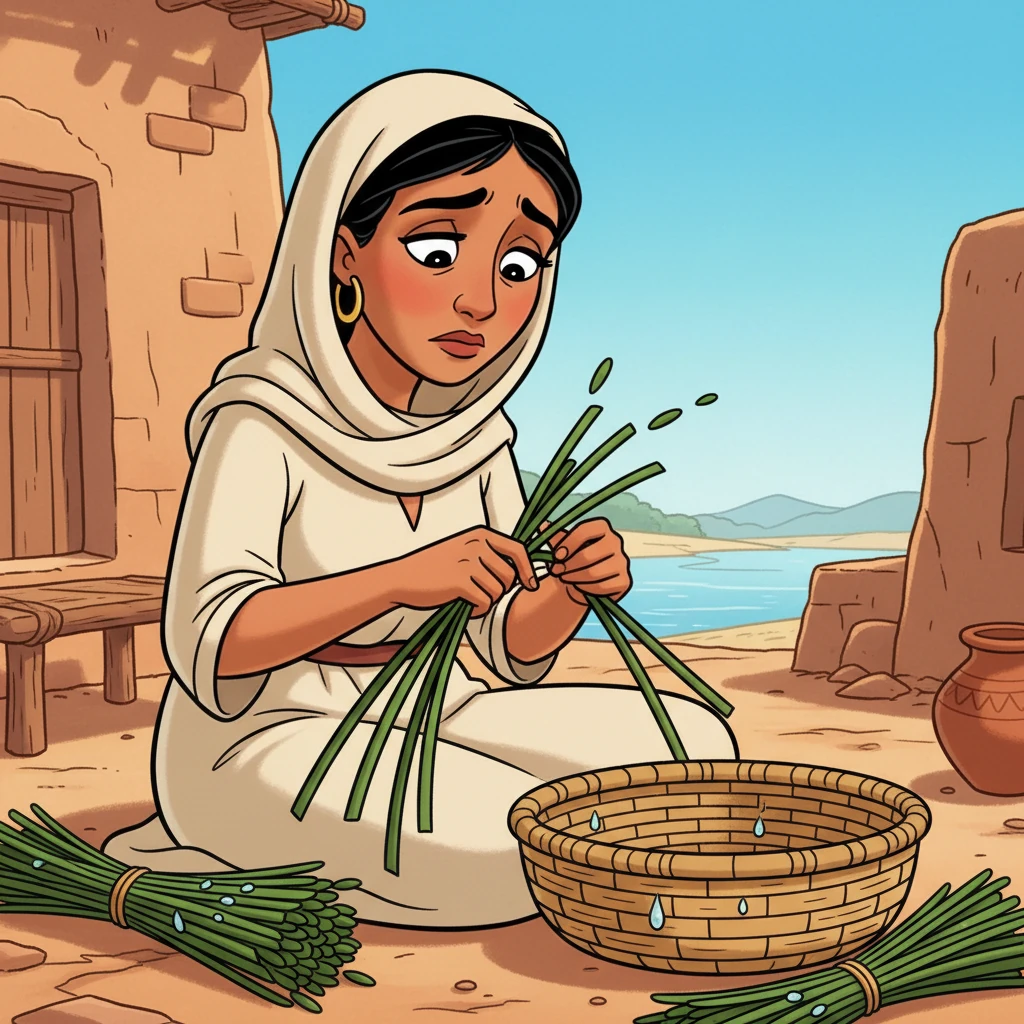 With trembling hands but a resolute spirit, Musa's mother carefully wove reeds together, crafting a sturdy, waterproof basket. She worked with a quiet determination, her heart aching yet fortified by the promise of Allah.