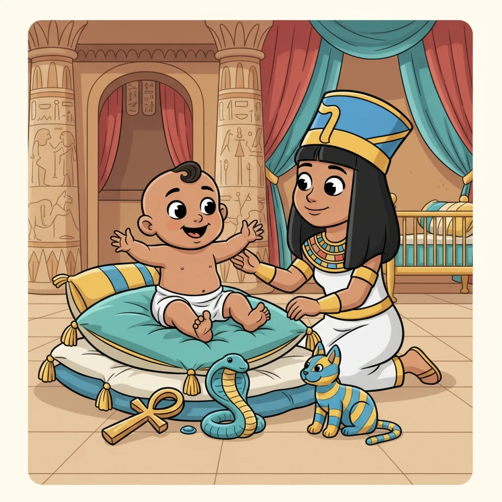 Within the lavish palace walls, baby Musa giggled happily, now safe and cherished, surrounded by soft silks and royal toys. His journey had just begun, a tiny prince unknowingly destined for greatness, protected by a queen's love and divine will.