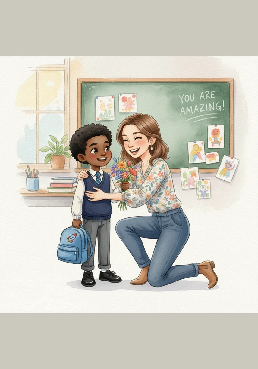 بمرور الوقت، امتلأ دفتر كريم بالكلمات والرسومات الملونة التي تعبر عن أفكاره. كانت بعض قصصه مضحكة تجعل الجميع يبتسم، وبعضها الآخر غريباً ومثيراً للتساؤل، لكنه لم يتوقف أبداً عن تدوين خيالاته.