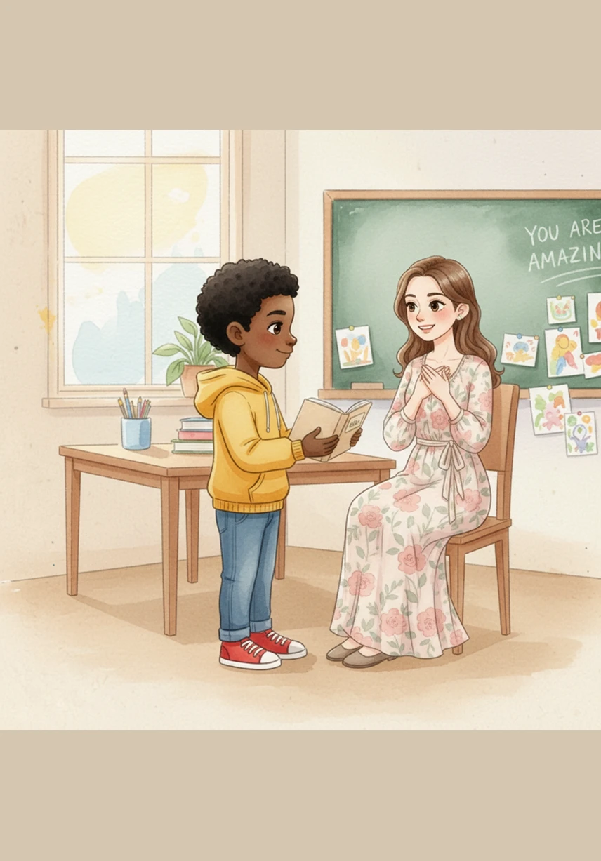 قدم كريم كتابه الأول لعائلته كهدية، فاجتمعوا حوله والابتسامة لا تفارق وجوههم. كانت نظرات الفخر في عيون والديه هي المكافأة الأجمل له، وأدرك حينها أن القصص لديها قدرة سحرية على تقريب الناس من بعضهم البعض.