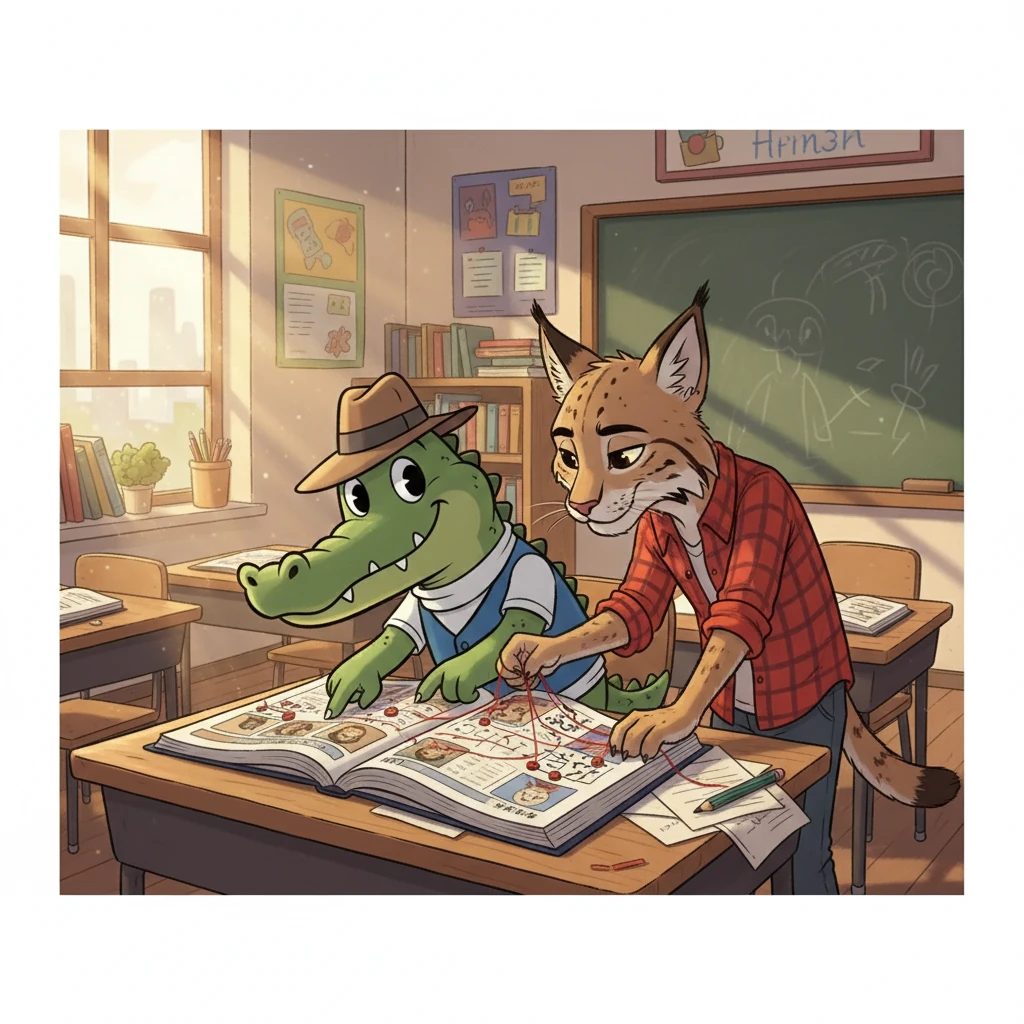 Back in their classroom, they discover a series of coded messages hidden in the school's yearbook. Mango, drawing on his knowledge of the school's history, begins to decipher the codes. Brash uses his sharp skills, making connections between the clues.