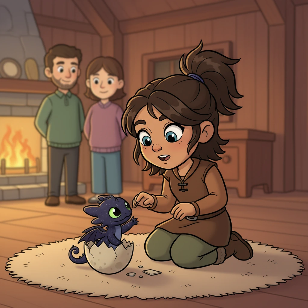 She began with Nova. "My parents gave me your egg, Nova," Raiden recalled, her voice soft. A younger Raiden, eyes wide with wonder, watched as a tiny, dark purple Night Fury with sparkling emerald green eyes hatched, instantly imprinting on her new human friend.