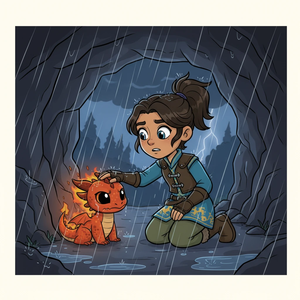 Then came Flame. "The storm was raging that night, little one," Raiden recounted, a hand stroking Flame's fiery orange-red scales. A young Raiden discovered the shivering hatchling under a rocky overhang, its black eyes holding a fierce spark amidst the downpour.