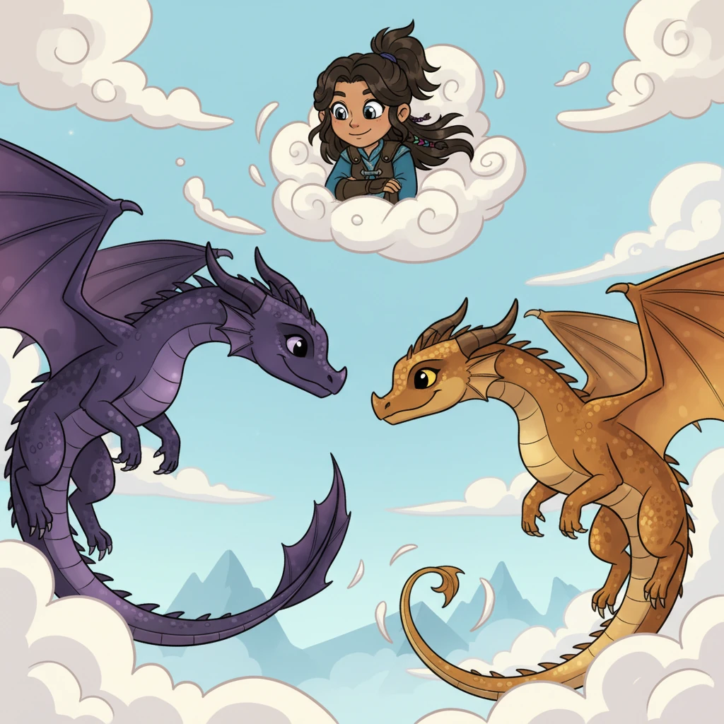 "Then, my darlings, you found your own loves," Raiden mused. She remembered Nova, her dark purple scales gleaming, meeting Sandstorm, a brilliant bronze dragon with striking black eyes. Their loyal spirits recognized each other across the vast sky, a perfect match.