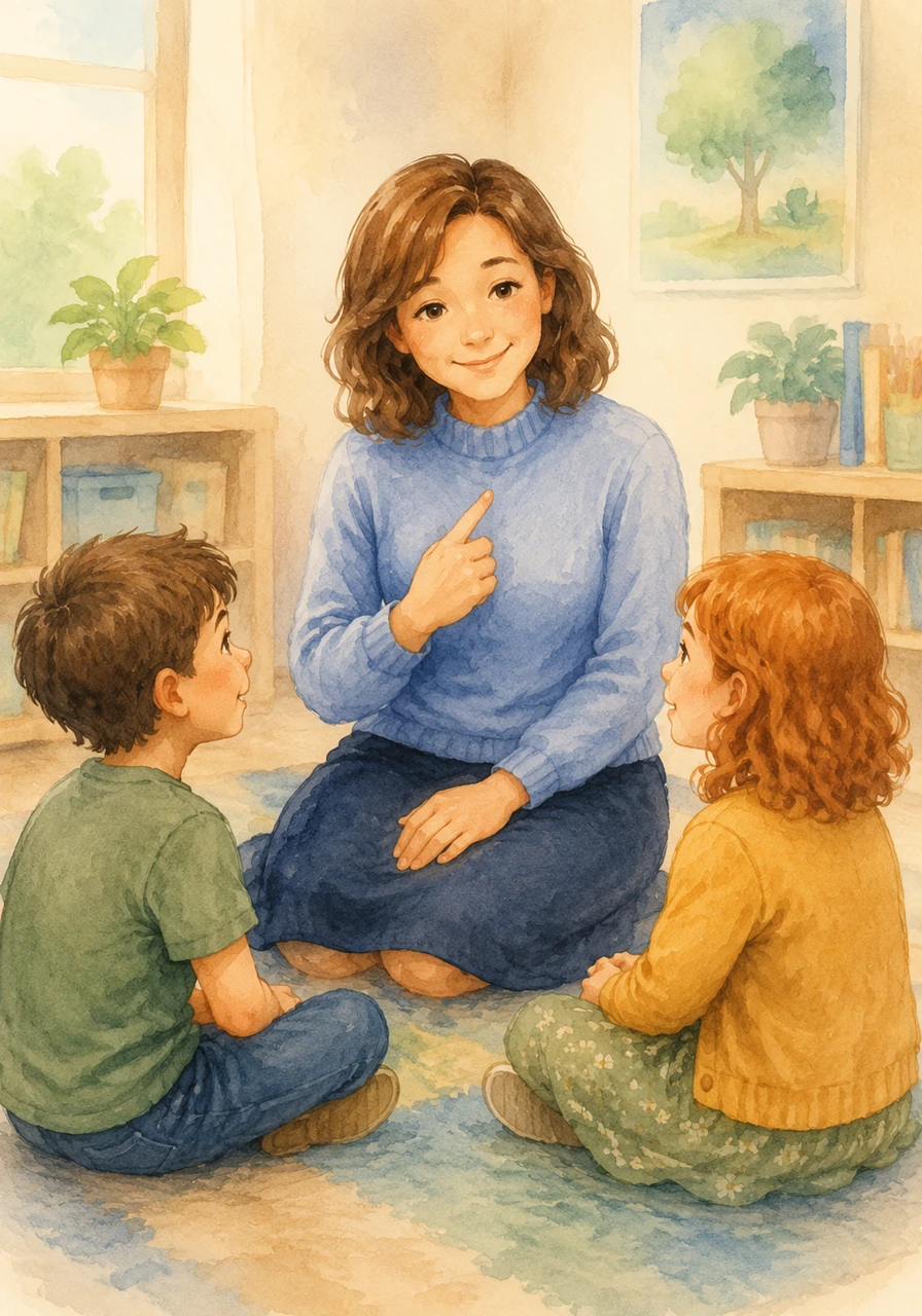 Ms. Boldt explains the Private Rule, which means we keep our private parts covered when we are around other people. Jed and Aubrey nod their heads, understanding that keeping these areas private is a way of taking good care of ourselves.