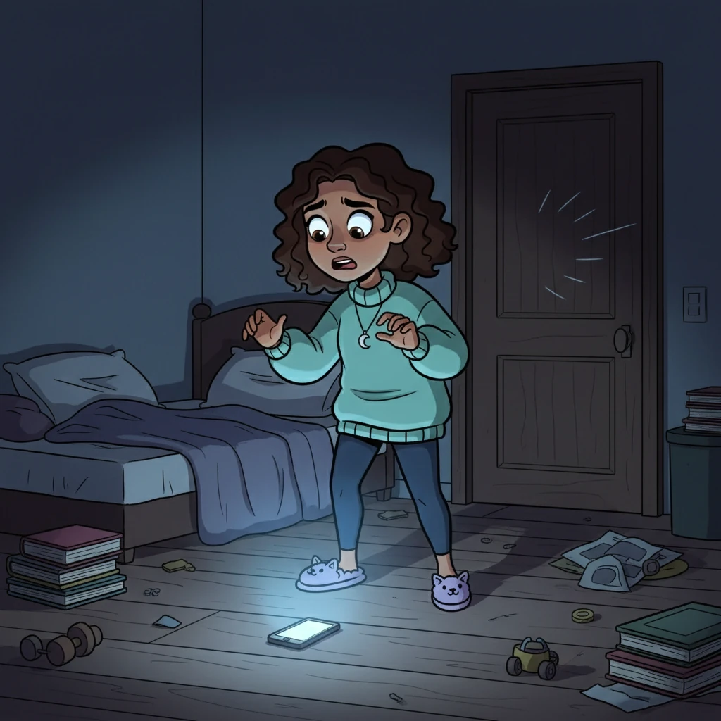 A text message, vibrating urgently on her phone, broke the spell of fear. It read: 'It's cold down here.' Her fingers fumbled as she dropped the phone, the screen illuminating the dark room for a fleeting moment. A soft knock came then, a question, urging her to interact.