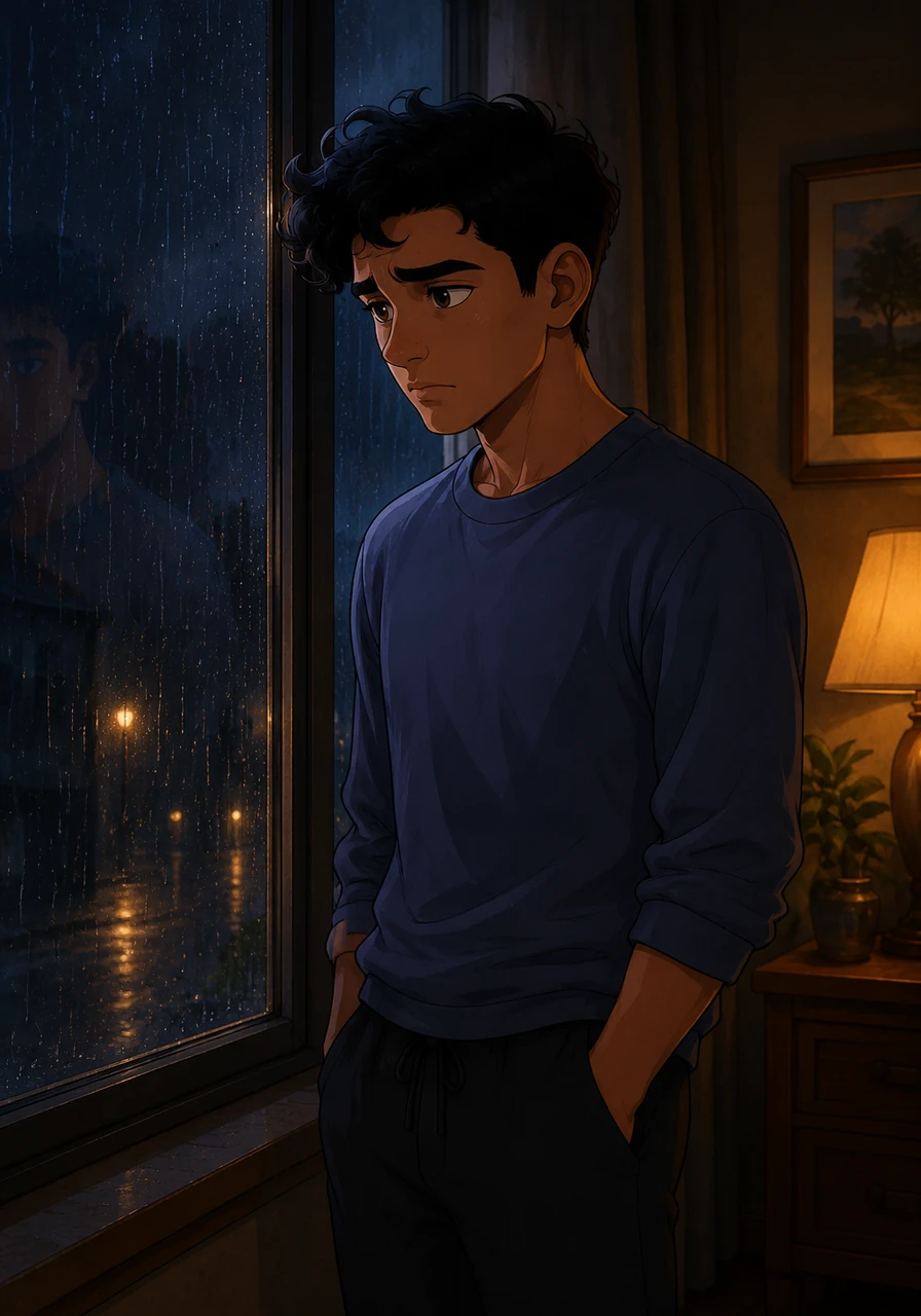 Tarek walks over to the window and looks out at the rainy night, realizing how his foolish pride and stubbornness kept him from showing the love he always felt inside. He knows that underneath his defiant exterior, his soul has always secretly chased his father's approval and pride.