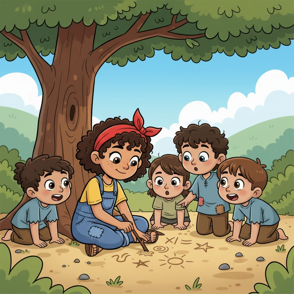 Undeterred, Lila sat in the shade, using a stick to draw her own pictures in the soft earth. She imagined stories for the symbols on her page, sharing her whimsical tales with a small group of wide-eyed children who gathered around her, captivated by her animated expressions.
