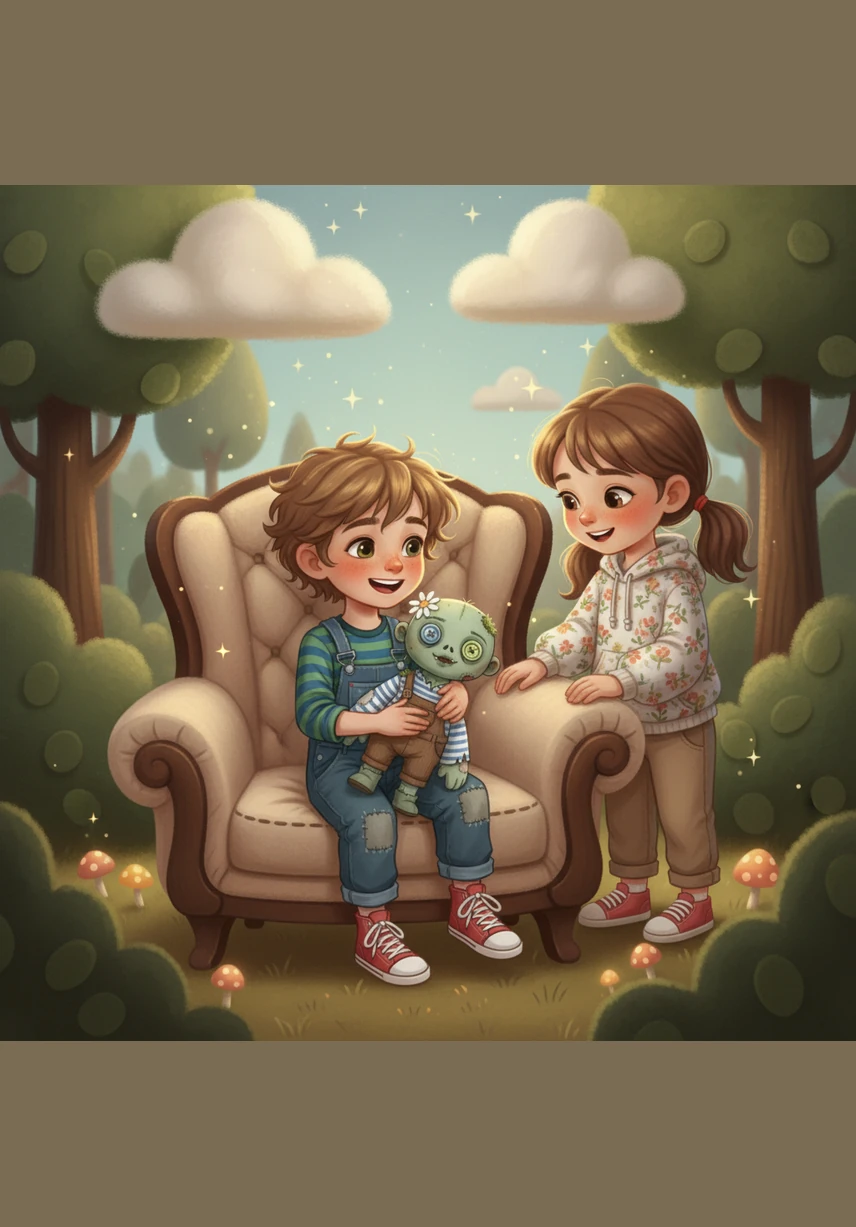 From behind a massive, glowing oak tree, a small figure appears, shielding her eyes from the brilliant light. Prisha recognizes her friends and a wide, joyful smile breaks across her face as she starts to run toward them.