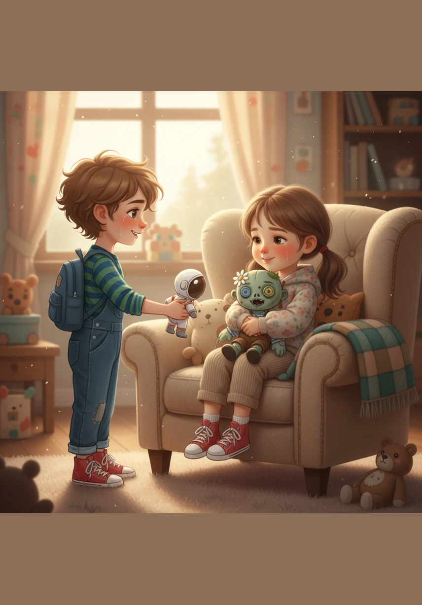 The group collapses into a massive, emotional hug, tears of joy sparkling like the garden's dew. In this magical moment, the bond of friendship proves stronger than any distance, bringing everyone safely back together.