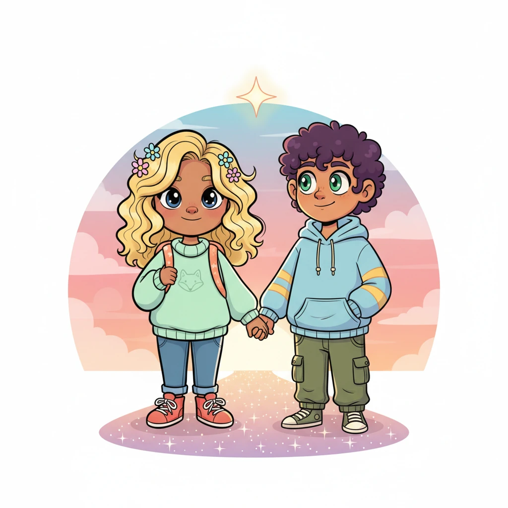 Hand-in-hand, Adeline and Zade gaze out at a horizon painted with the soft hues of a new dawn, a tiny, whimsical starlight twinkling overhead. They are ready, together, for the grand adventure of parenthood, their hearts full of love and their future brimming with bright possibilities. A path of sparkling stars leads into their hopeful tomorrow.